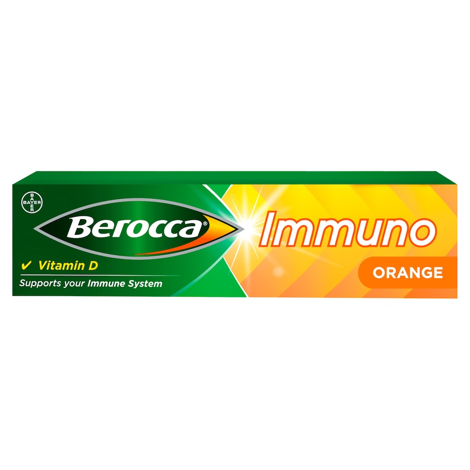Berocca Immuno Vitamin D Effervescent Tablets, Orange Flavour, Sugar Free 15s