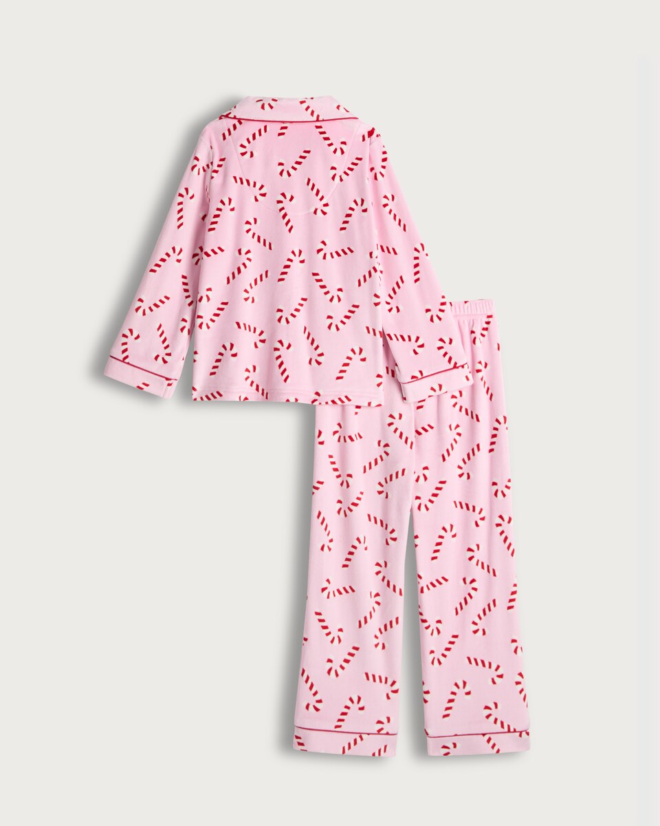image 1 of F&F Girls Candy Cane Print Shirt and Trousers Pyjamas in Pink