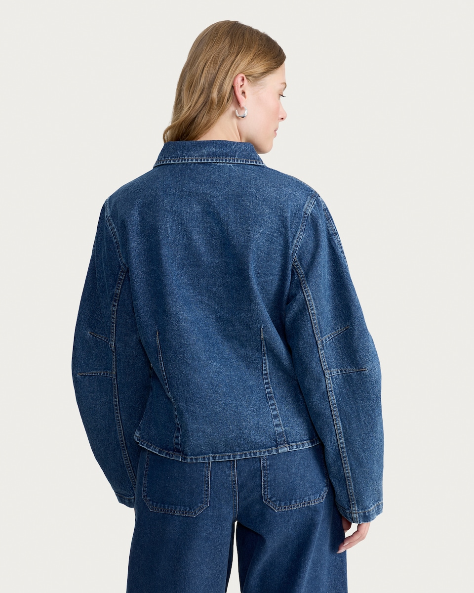image 1 of F&F Denim Barrel Sleeved Shirt in Blue