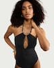 image 2 of F&F Metal Bar Halter Neck Swimsuit in Black