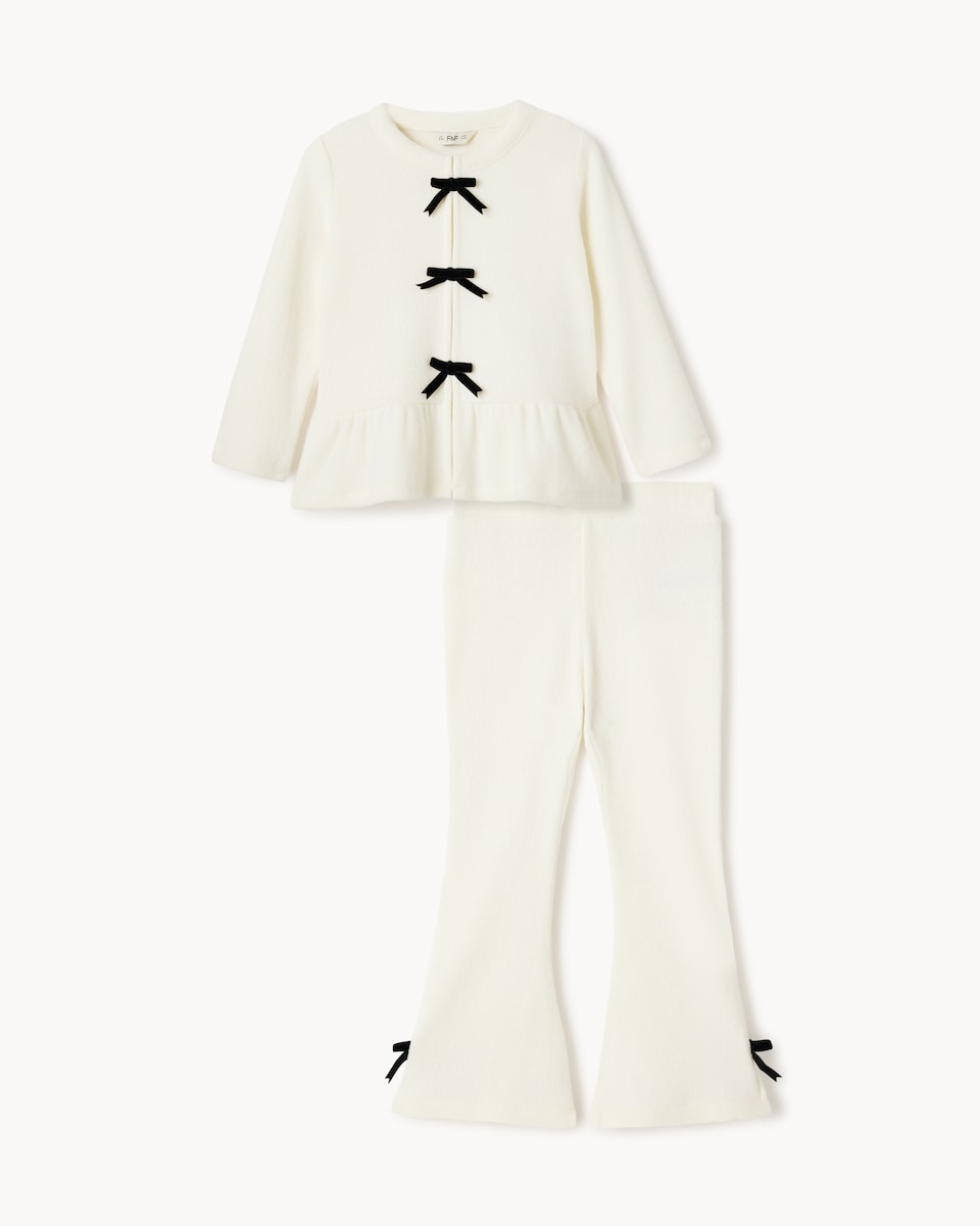 image 1 of F&F Girls Bow Top and Leggings Set in Cream