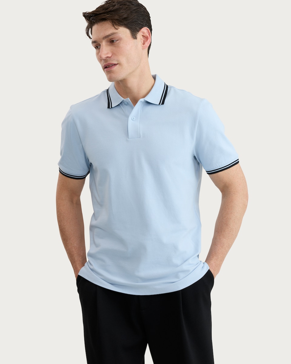 image 1 of F&F Cotton Rich Tipped Short Sleeved Polo Shirt in Blue
