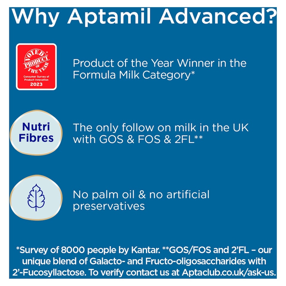 image 1 of Aptamil Advanced 2 Follow On Baby Milk Formula Powder 6+ Mth 800g