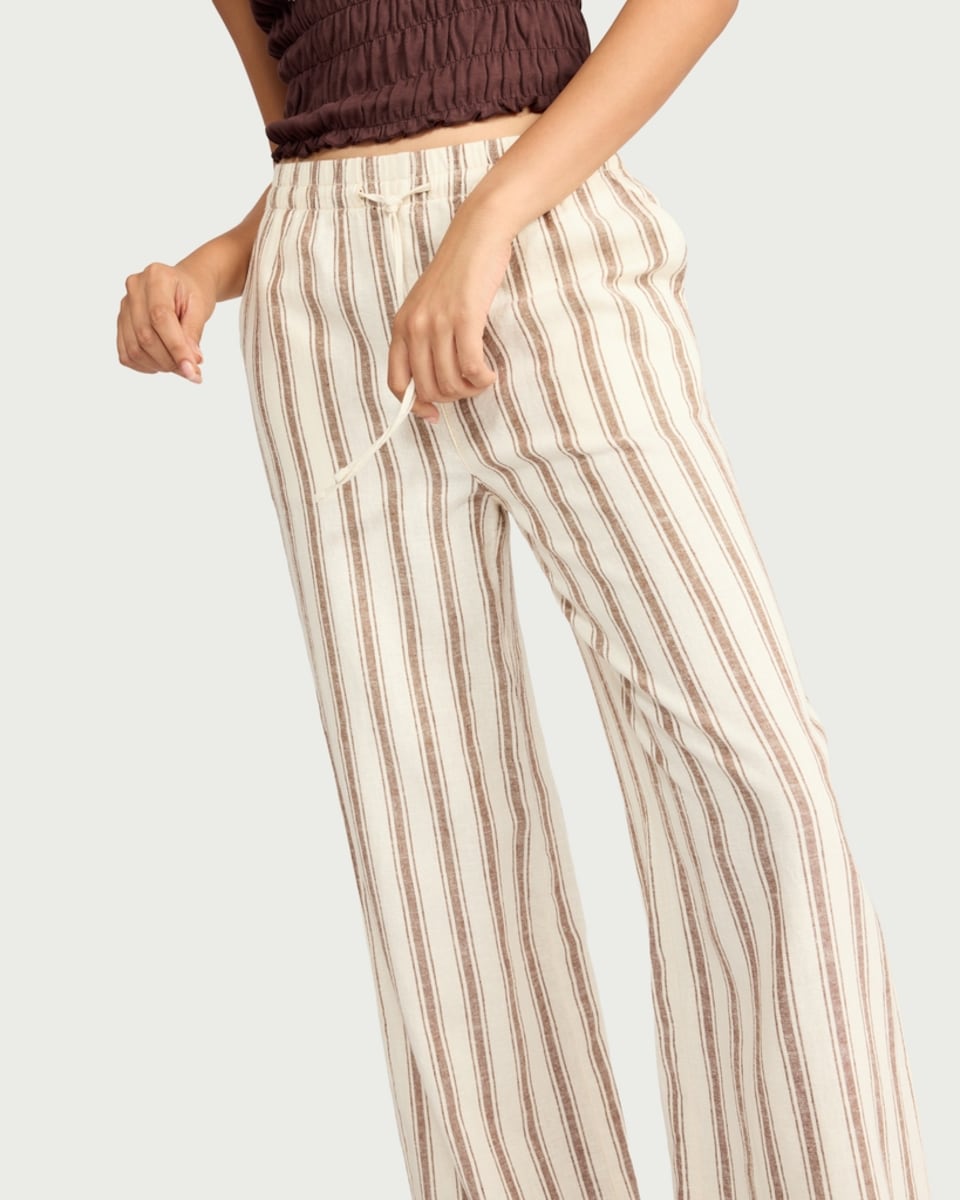image 1 of F&F Linen Rich Striped Wide Leg Trousers in Cream