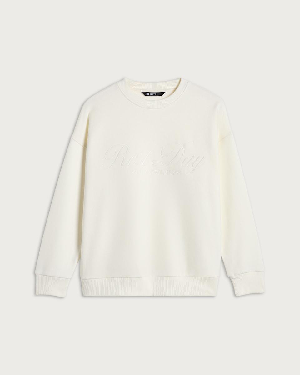 image 1 of F&F Active AFTERCLASS Rest Day Slogan Co-ord Sweatshirt in Cream