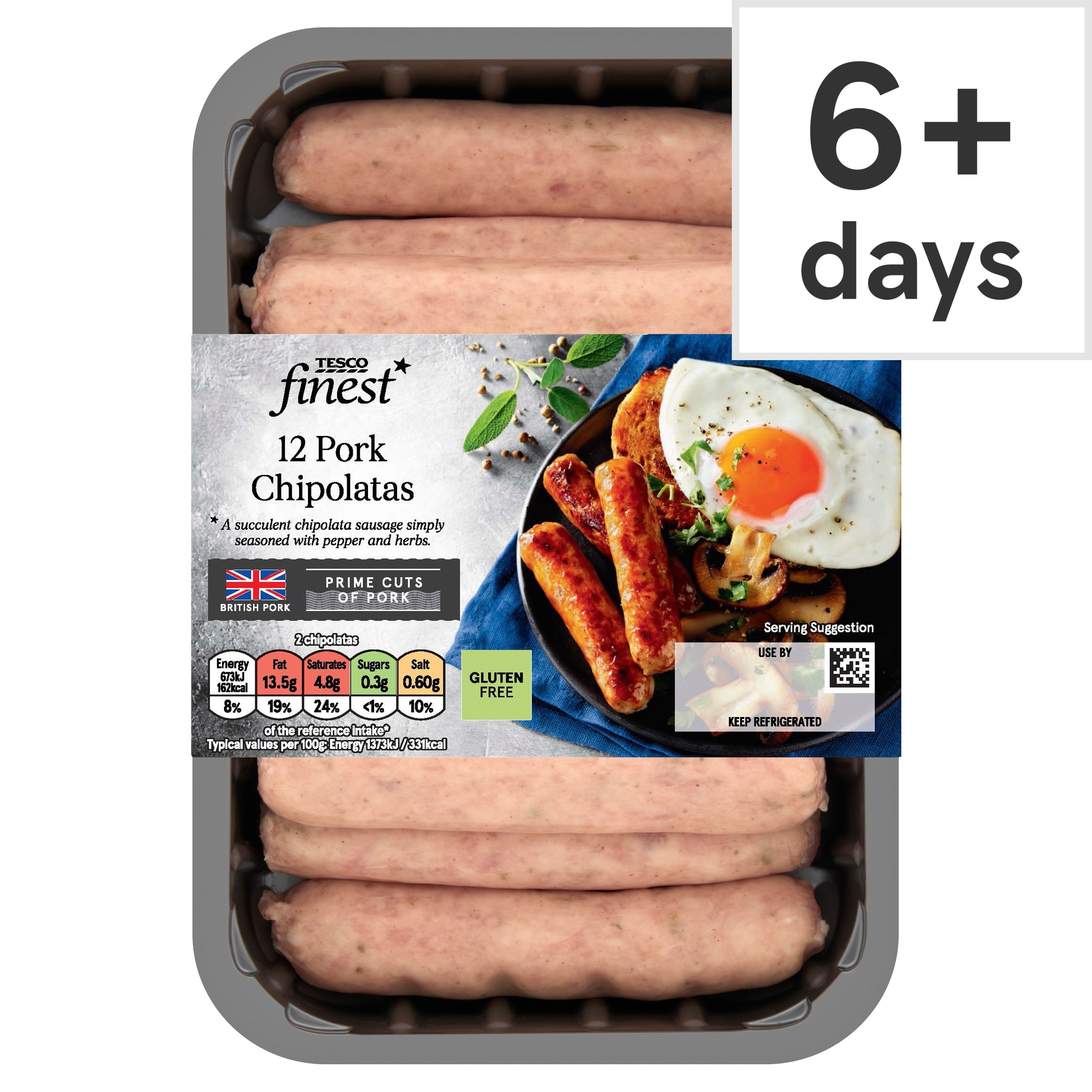 Tesco Finest 12 Pork British Chipolatas 375G
