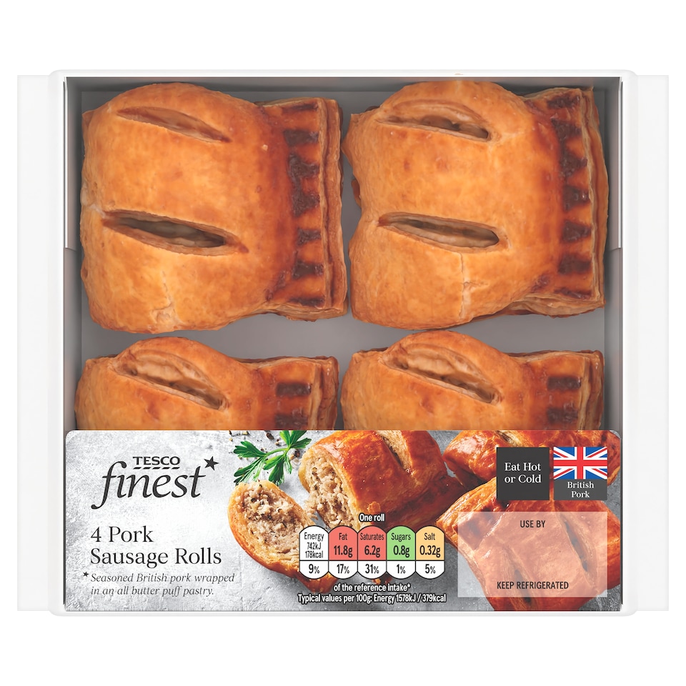 Tesco Finest 4 Pork Sausage Rolls 188G