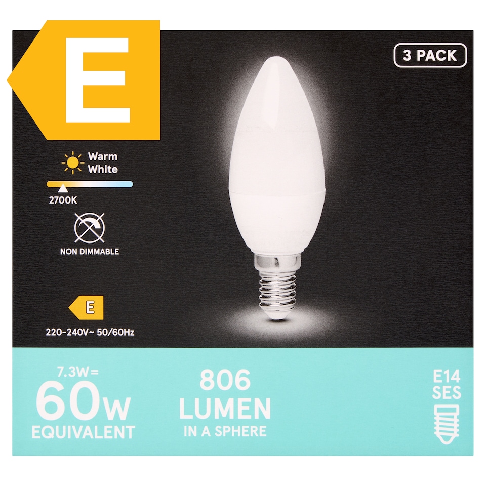 Tesco Home E14 SES 806 lm 60 W 2700K LED gyertya 3 db  1. kép