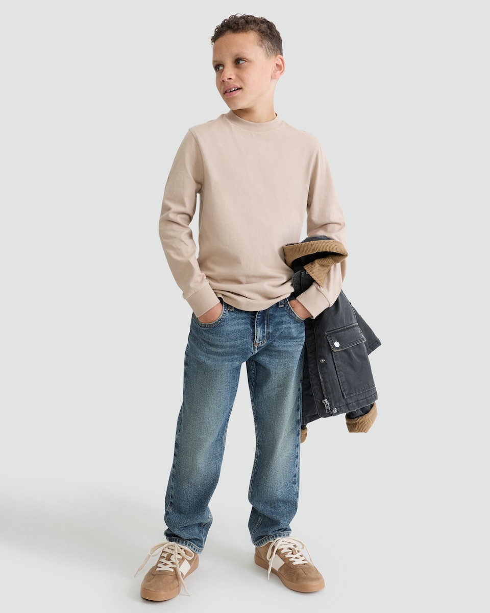 image 1 of F&F Boys Pure Cotton Long Sleeved T-Shirt in Med Nude