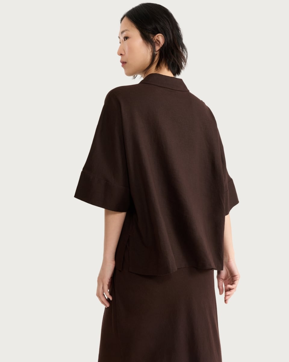 image 1 of F&F Linen Rich Button Up Shirt in Brown