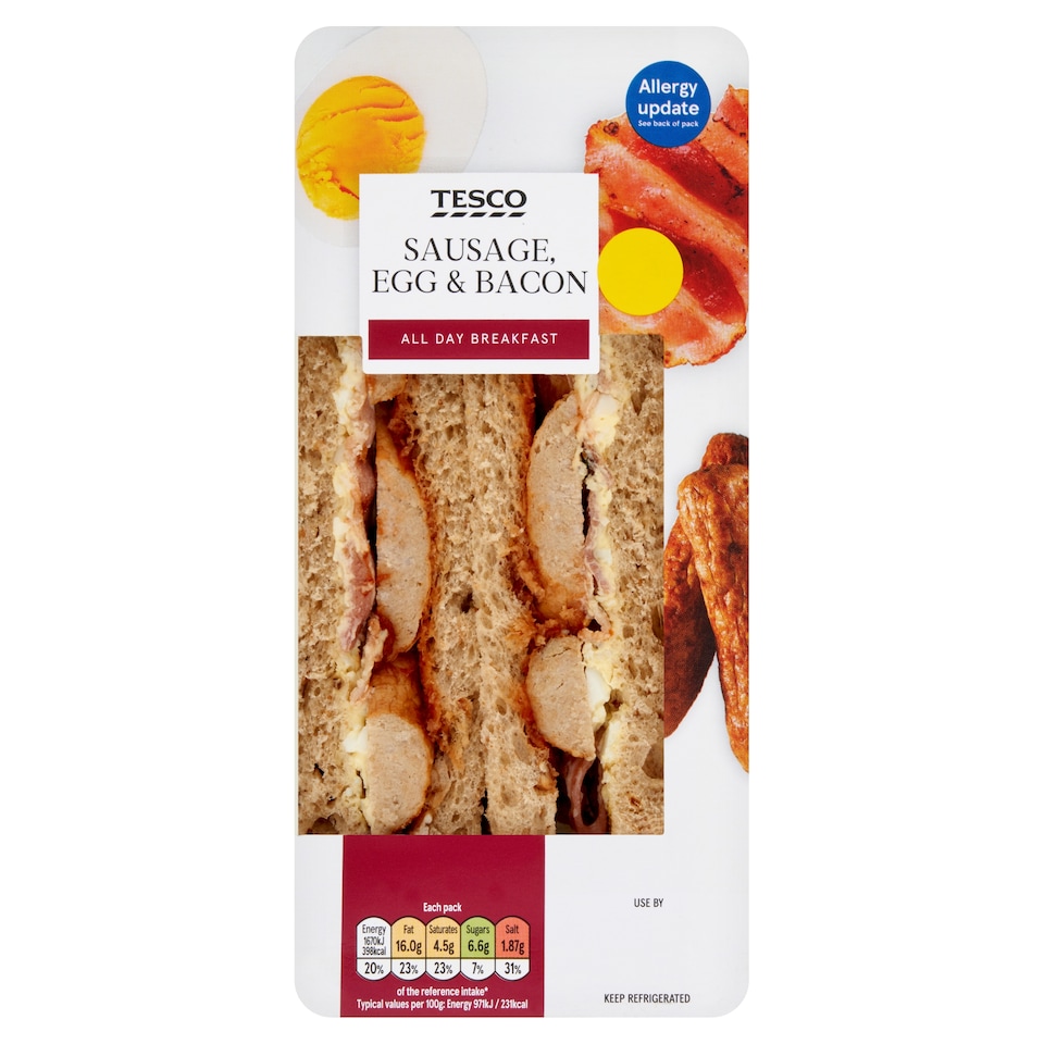 Tesco Sausage, Egg & Bacon Sandwich 172G