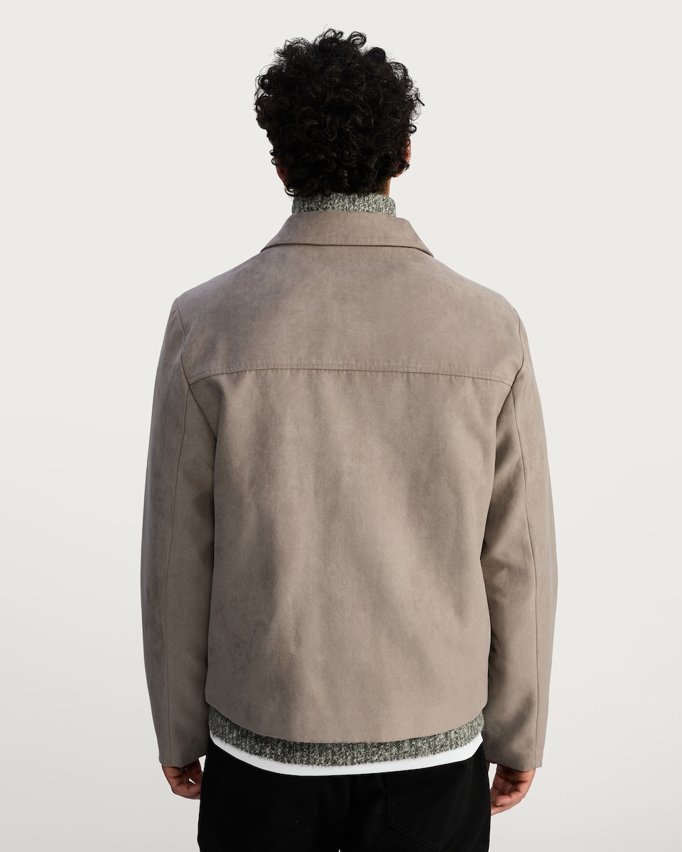 image 1 of The F&F Edit Faux Suede Zip Through Collared Jacket in Grey