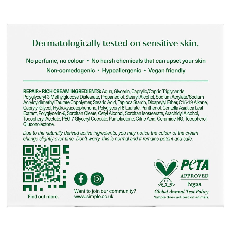 image 1 of Simple Repair+ Rich Face Cream Moisturiser 50ml