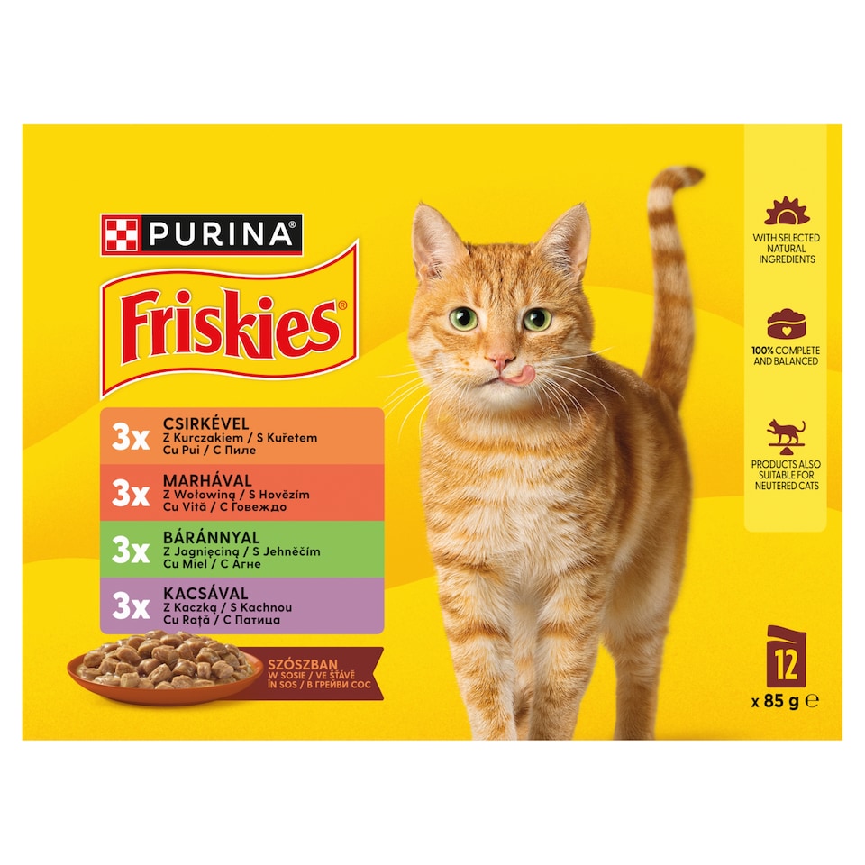 image 1 of Friskies Pouches for Cats Chicken, Beef, Lamb, Duck in Juice 12 × 85 g