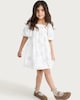 image 2 of F&F Girls Pure Cotton Floral and Heart Embroidered Puff Sleeved Dress in White
