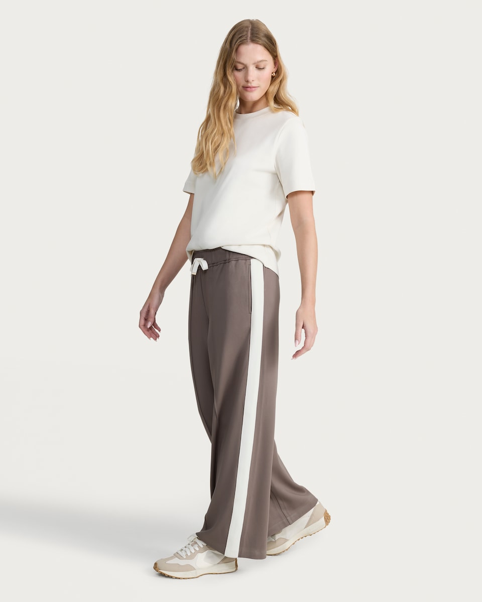 image 1 of F&F Ponte Side Stripe Wide Leg Trousers in Tan