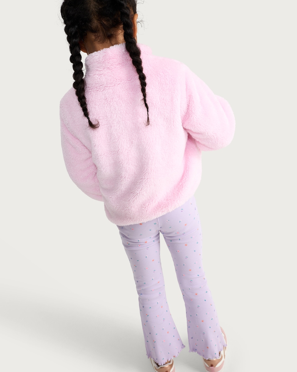 image 1 of F&F Girls Borg Textured Zip Up Jacket in Pink