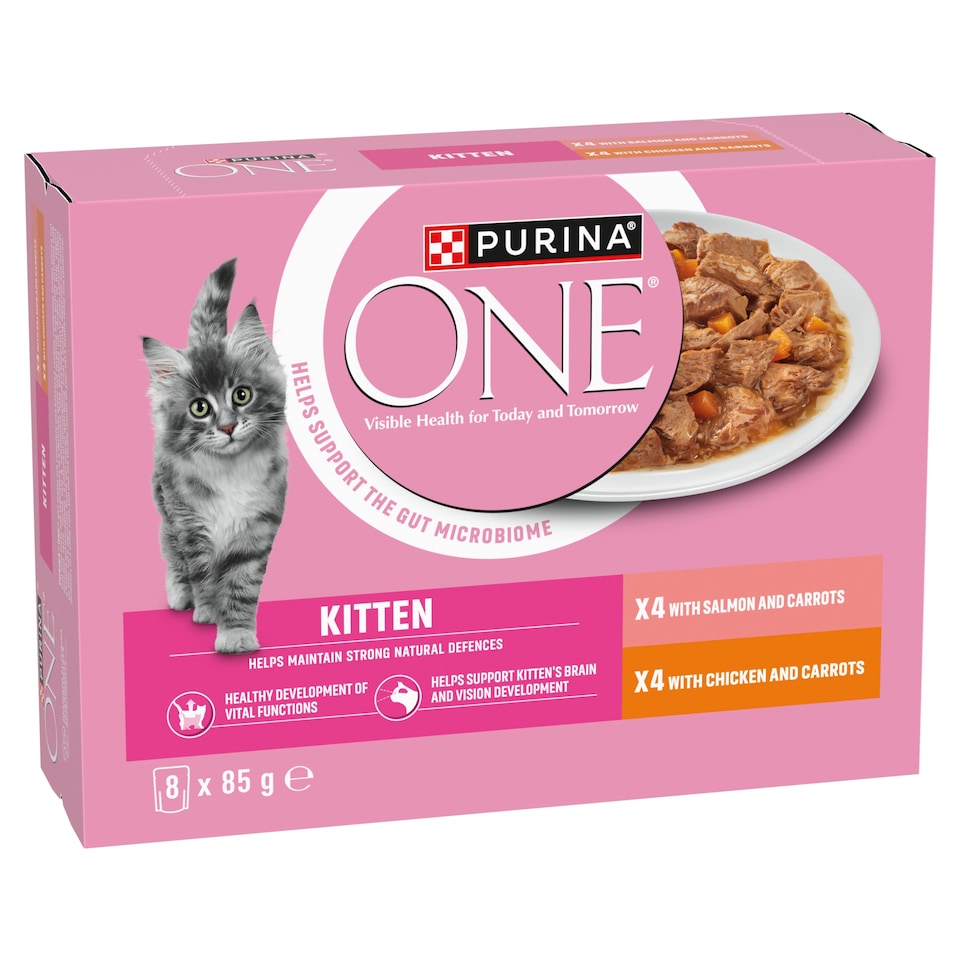 image 1 of PURINA ONE Kitten Mini Fillets Salmon and Chicken Wet Cat Food 8x85g