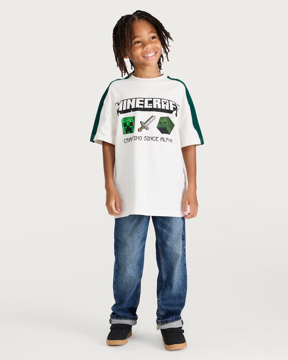 image 1 of Minecraft Pure Cotton Crafting Since Alpha Slogan T-Shirt in White