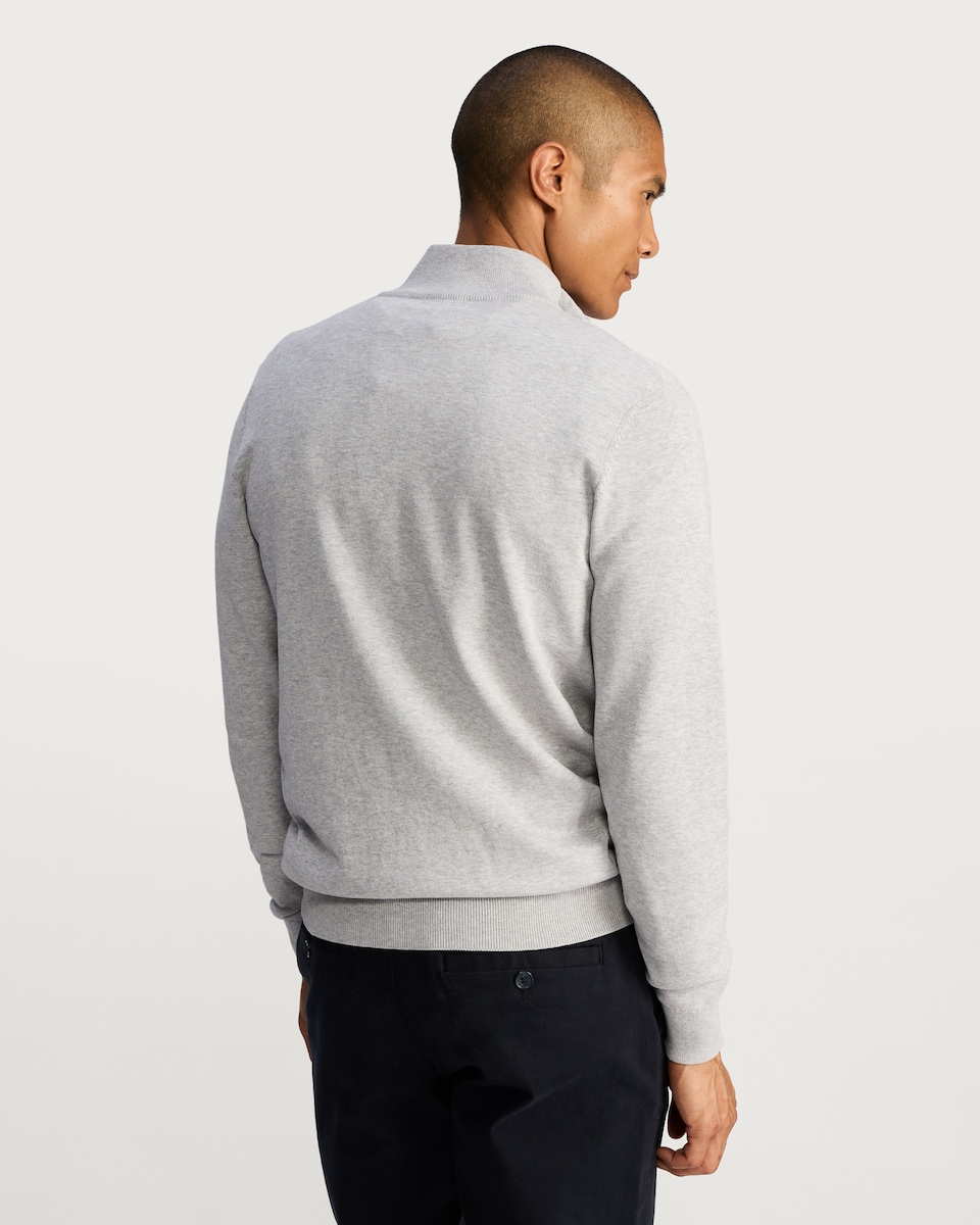 image 1 of F&F Pure Cotton Half Zip Knitted Jumper in Grey Marl