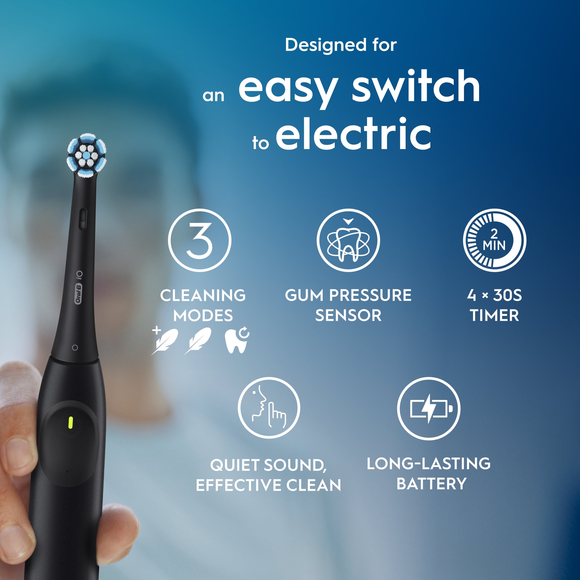 thumbnail image 2 of Oral-B IO Series 3 Deep Clean Electric Toothbrush – Black – Rechargeable With 2 Brush Heads 2 of 5