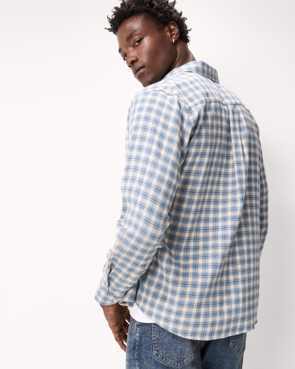 image 1 of F&F Pure Cotton Brushed Checked Shirt in Blue