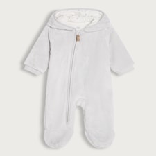 F&F Baby Cosy Fleece Zip Front Ear Hooded Pramsuit in Grey Marl