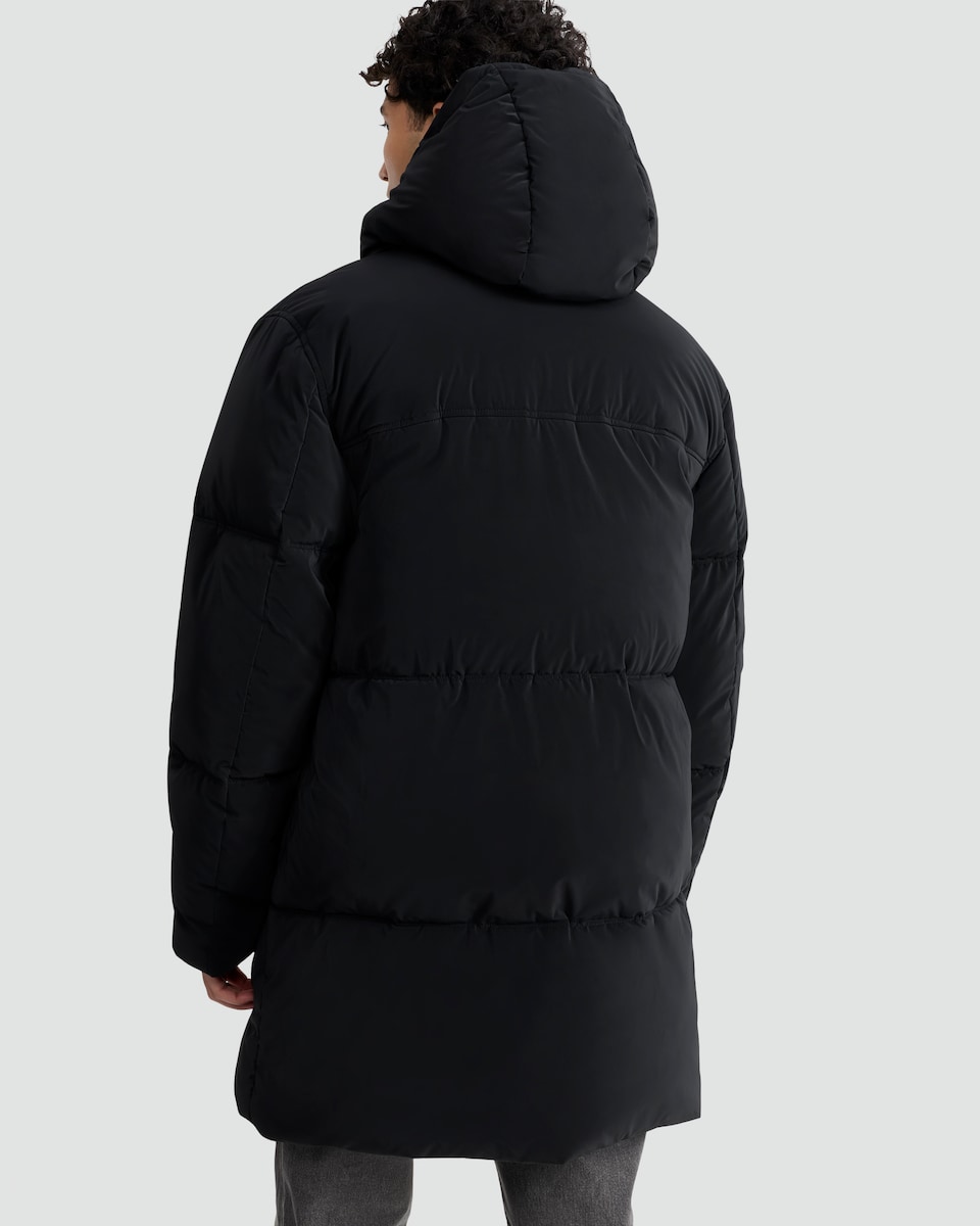 image 1 of F&F Longline Hooded Shower Resistant Puffer Coat in Black
