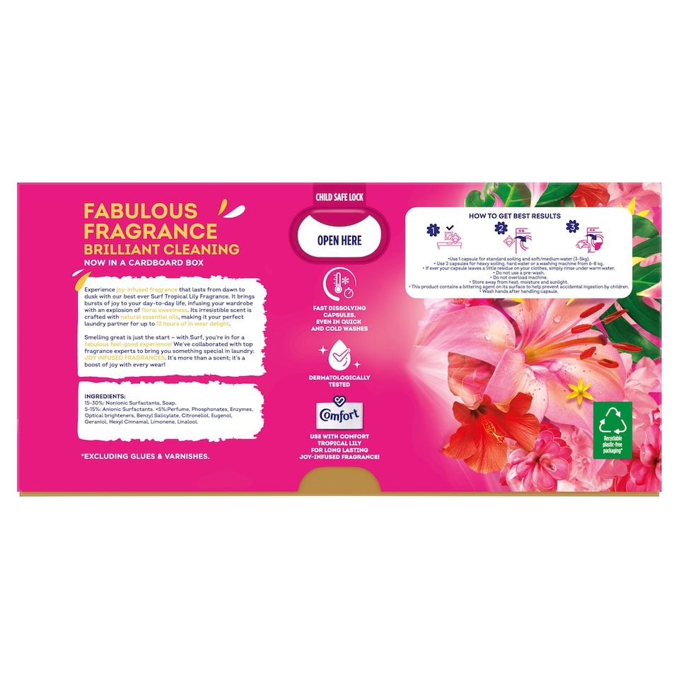 image 1 of Surf 3 in 1 Tropical Lily Laundry Detergent Capsules 26 Washes 449.8g