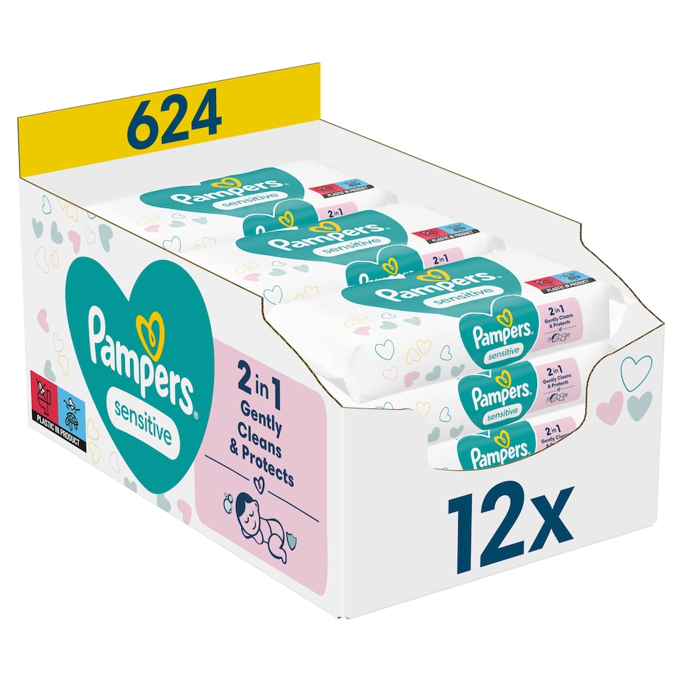 Pampers Sensitive Nedves Törlőkendő, 12 csomag = 624 db Törlőkendő 1. kép