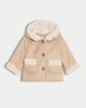 image 1 of F&F Baby Faux Shearling Trim Hooded Jacket in Tan