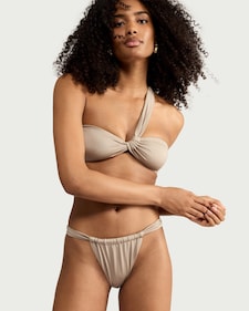 F&F High Shine Gathered High Leg Bikini Bottoms in Grey