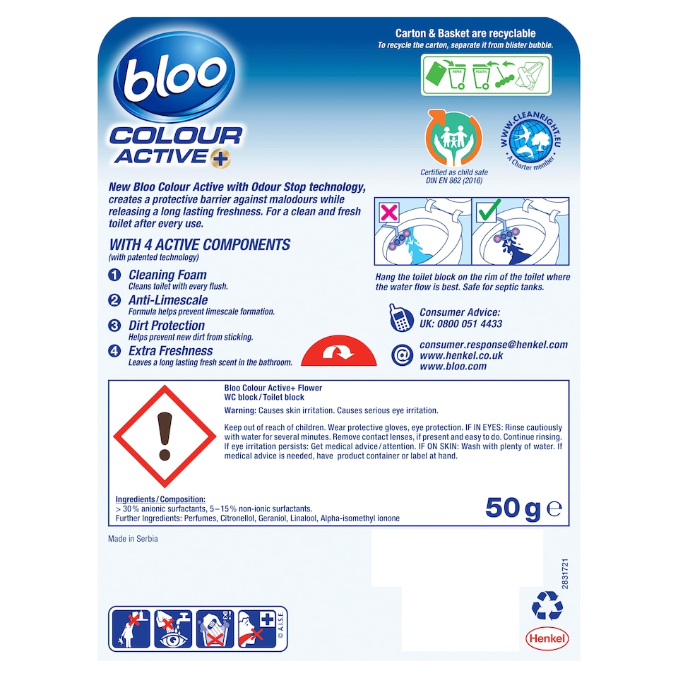 image 1 of Bloo Blue Active Fresh Flowers Toilet Block 50G