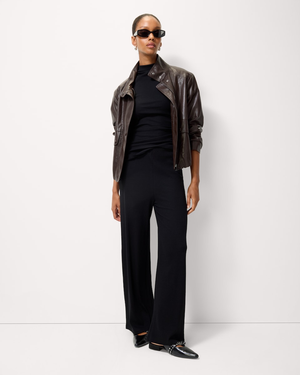 image 1 of F&F Cotton Blend Wide Leg Co-ord Trousers in Black