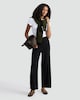 image 1 of F&F Cotton Blend Ribbed Wide Leg Trousers in Black