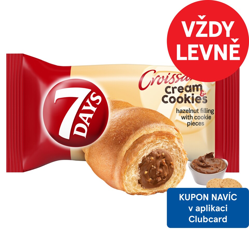 7 Days Croissant Cream & Cookies s lískooříškovým krémem s kousky sušenek 60g