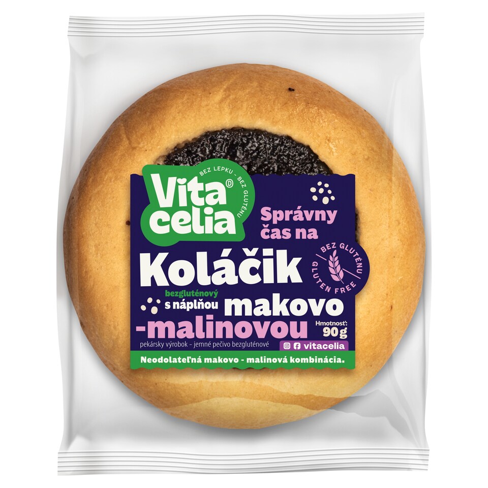 Vitacelia Koláčik bezgluténový s náplňou makovo-malinnou 90 g