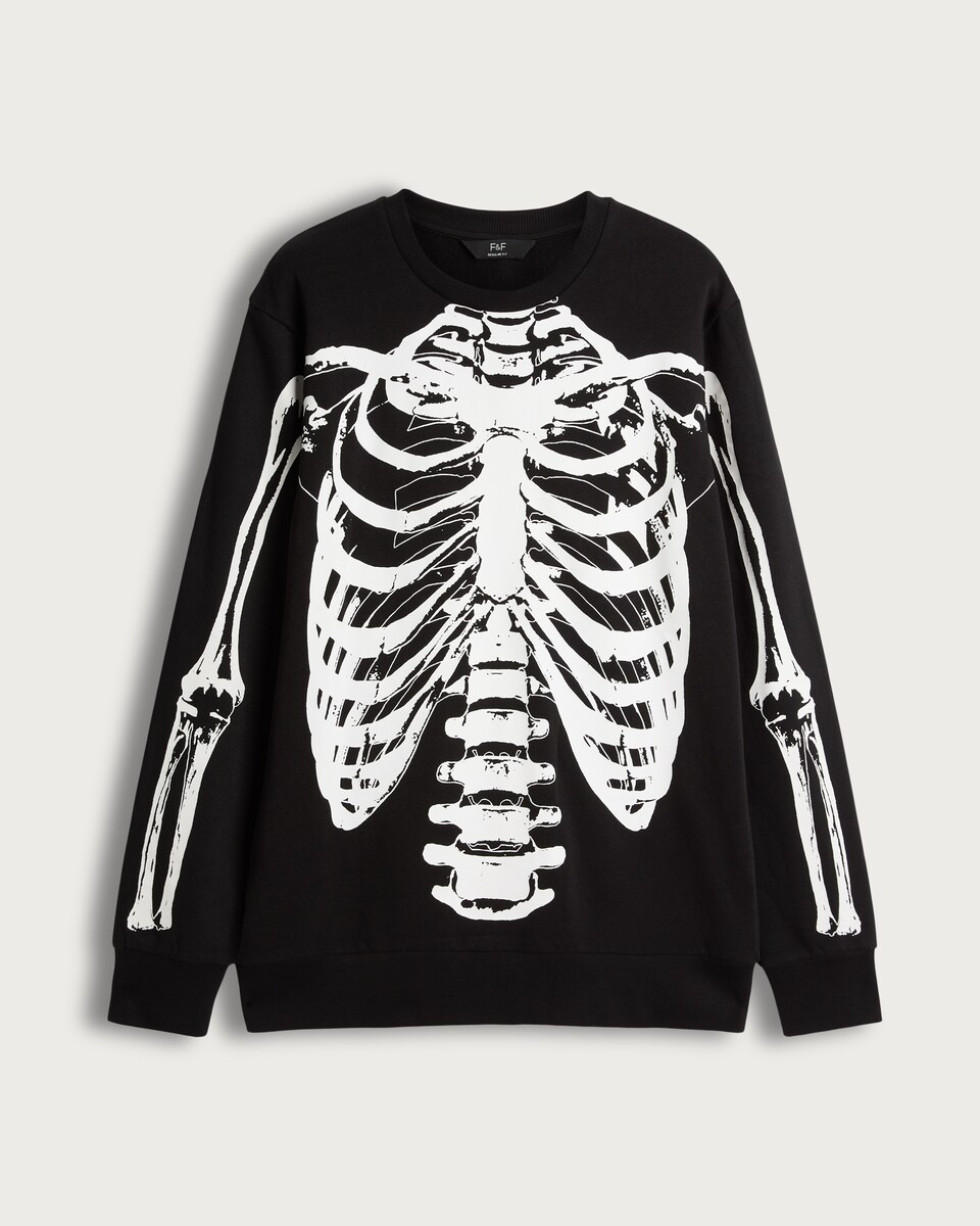 F&F Cotton Rich Skeleton Print Co-ord Jumper in Black