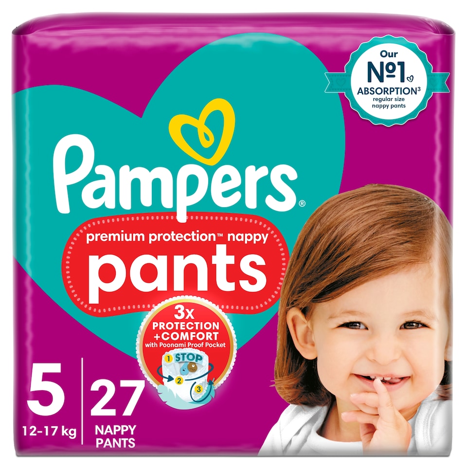 image 1 of Pampers Premium Protection Nappy Pants Size 5 27 Pack