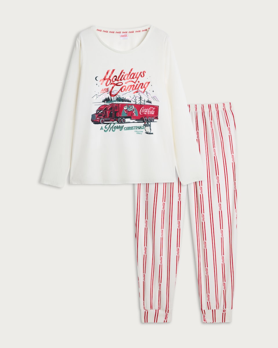 image 1 of Coca-Cola Holidays Are Coming Pyjama Set in Multi White