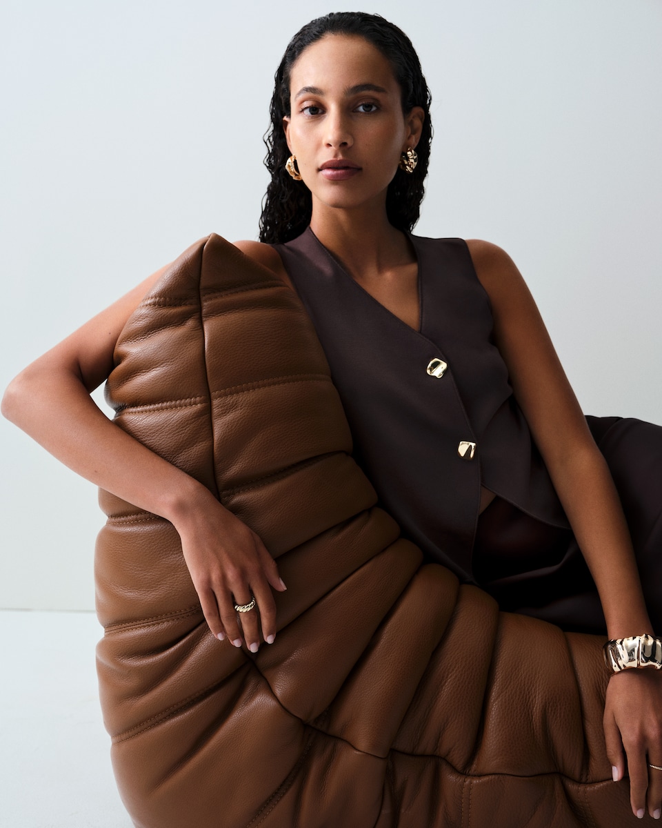 image 1 of F&F Sleeveless Two Button Waistcoat in Brown