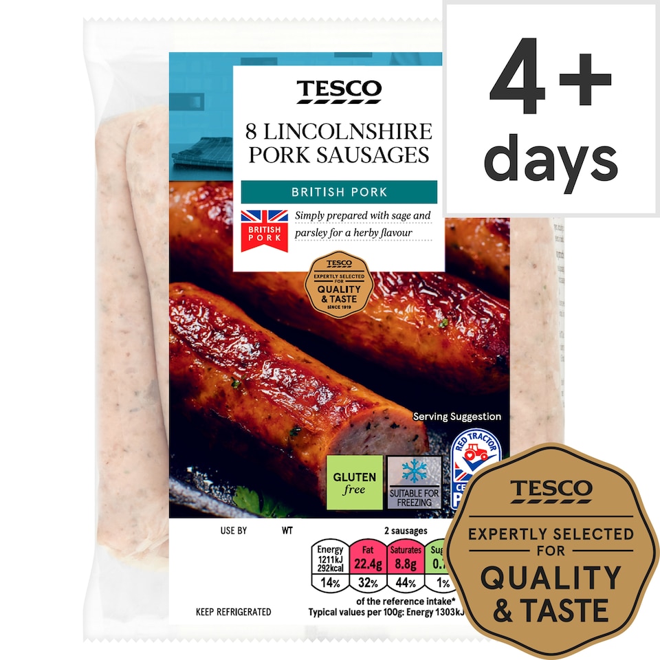 Tesco British Lincolnshire Sausages 8 Pack 454G