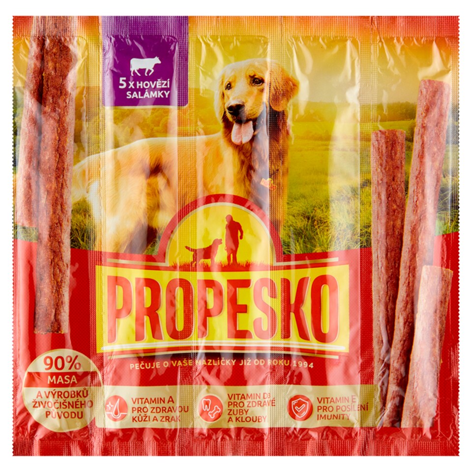Propesko Doplnkové krmivo pre dospelé psy hovädzie salámky 5 x 10 g (50 g)