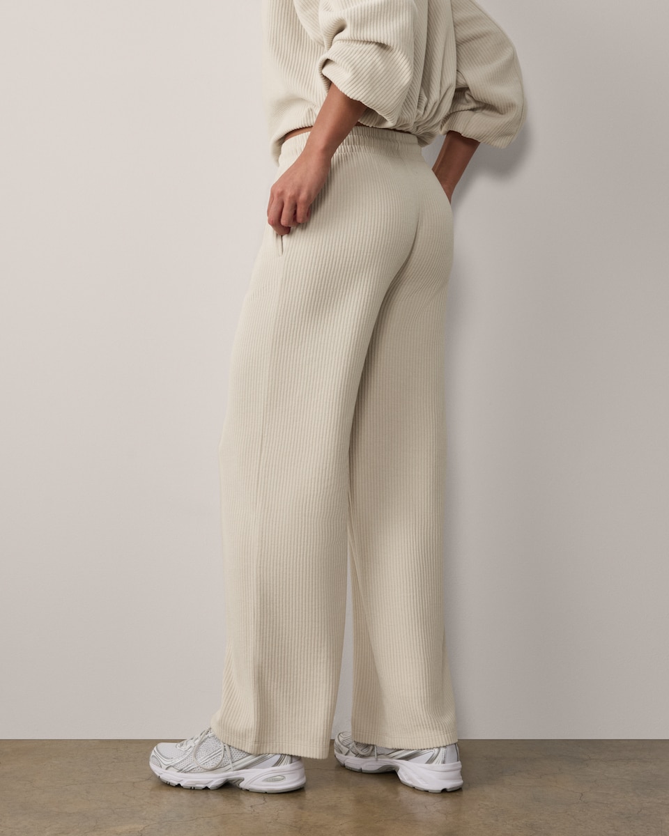 image 1 of F&F Active Ribbed Wide Leg Joggers in Neutral