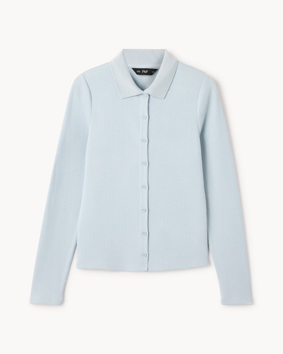 image 1 of F&F Ribbed Button Through Top in Blue