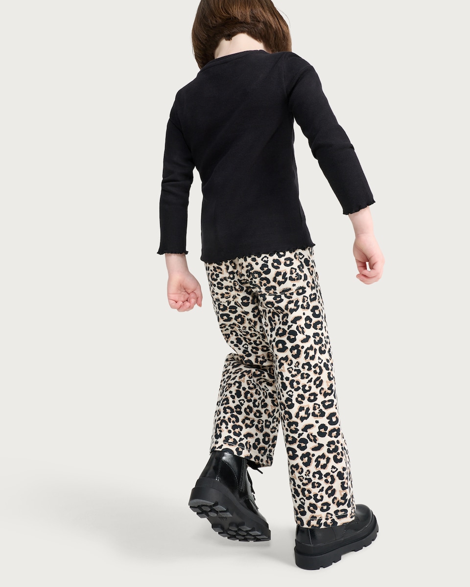 image 1 of F&F Girls Pure Cotton Leopard Print Wide Leg Jeans in Multi Brown