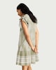 image 3 of F&F Pure Cotton Geometric Print Ruffle Sleeved Dress in Green
