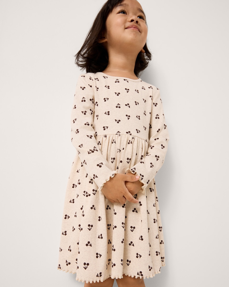 image 1 of F&F Girls Cotton Rich Cherry Dress in Neutral