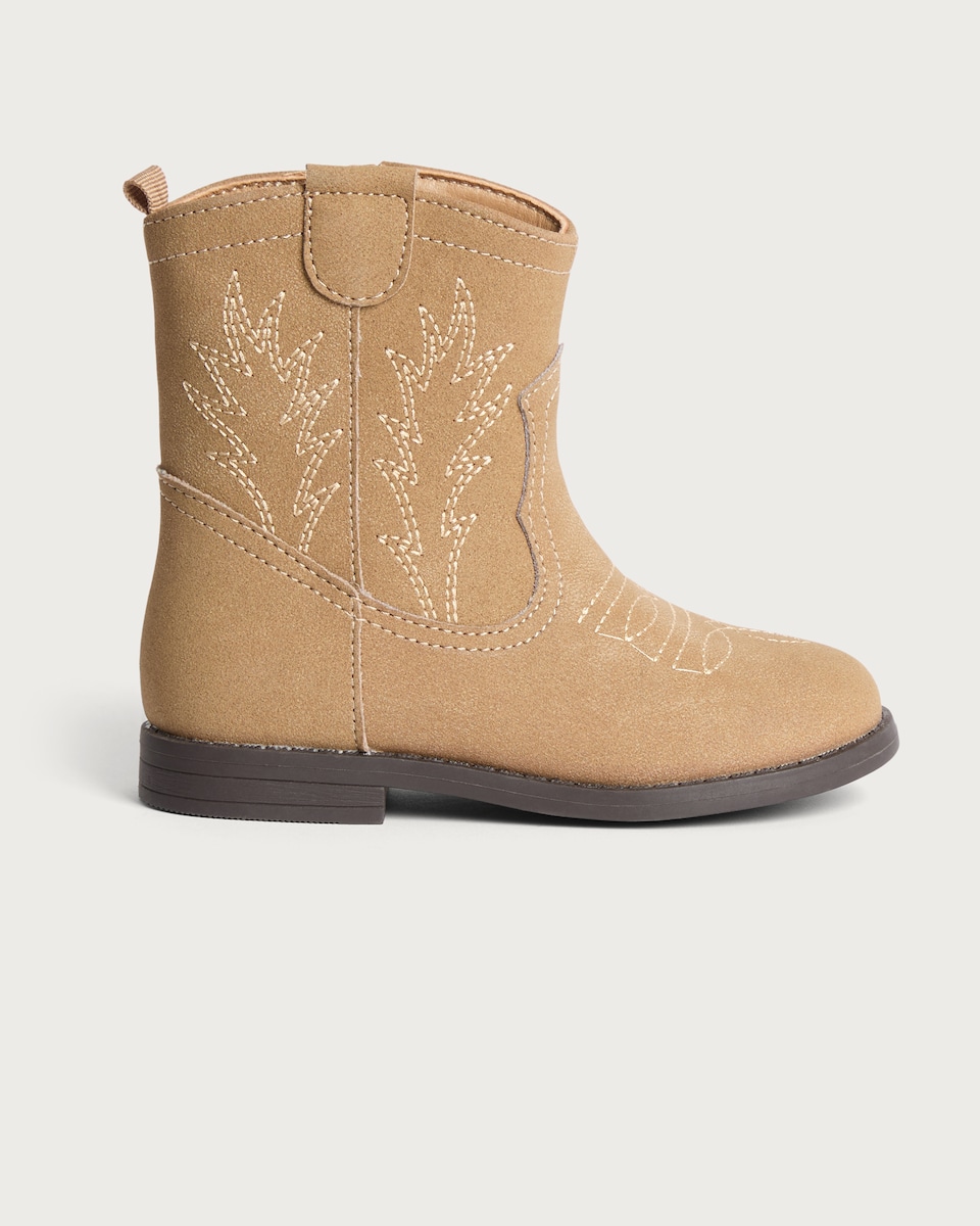 image 1 of F&F Girls Western Stitch Detail Ankle Boots in Neutral