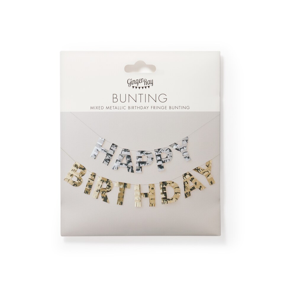 image 1 of Ginger Ray Shimmer Metallic Fringe 'Happy Birthday' Bunting